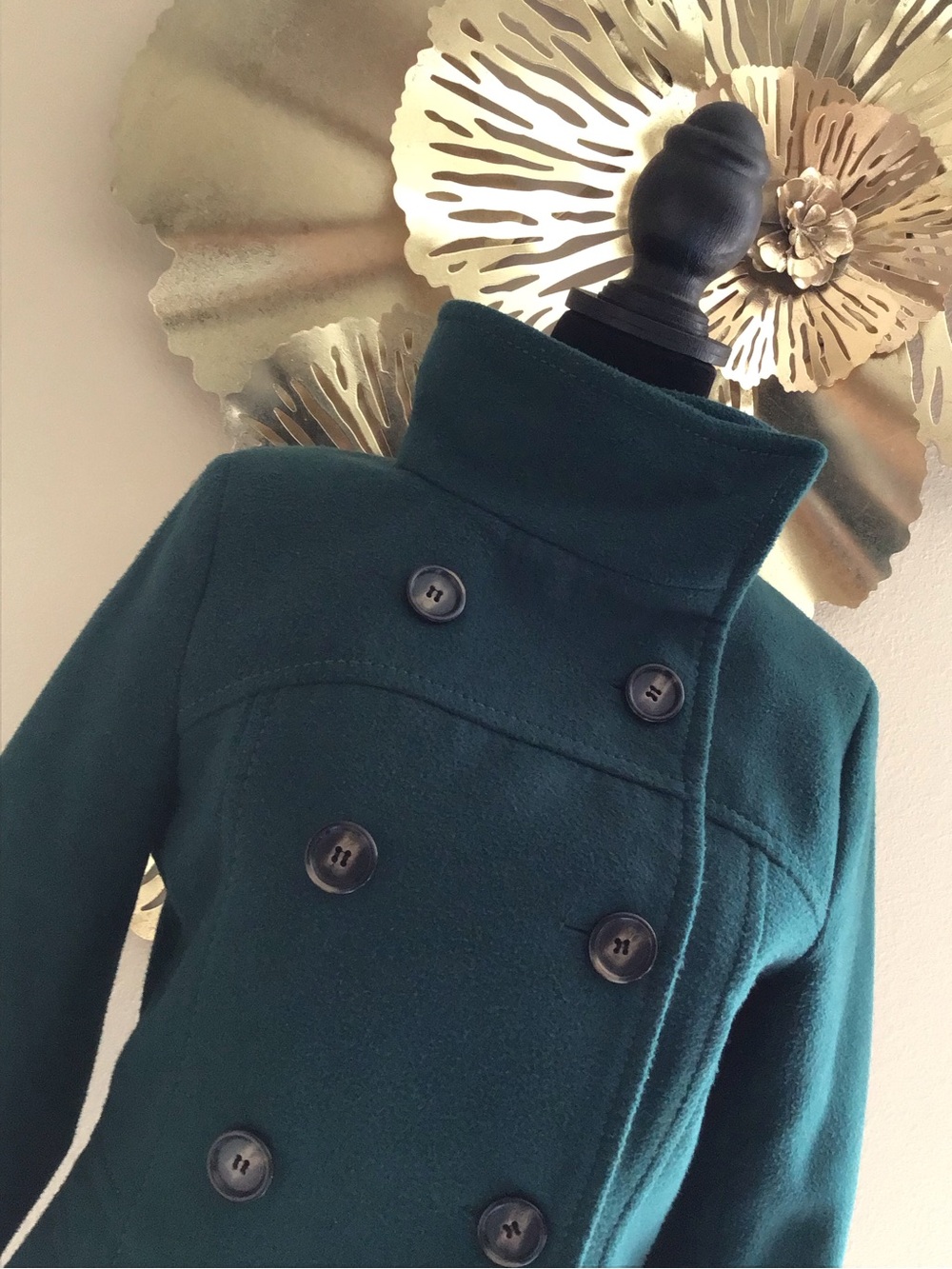 H&M Dark Teal Women’s Double-Breasted Pea Coat, size 4
